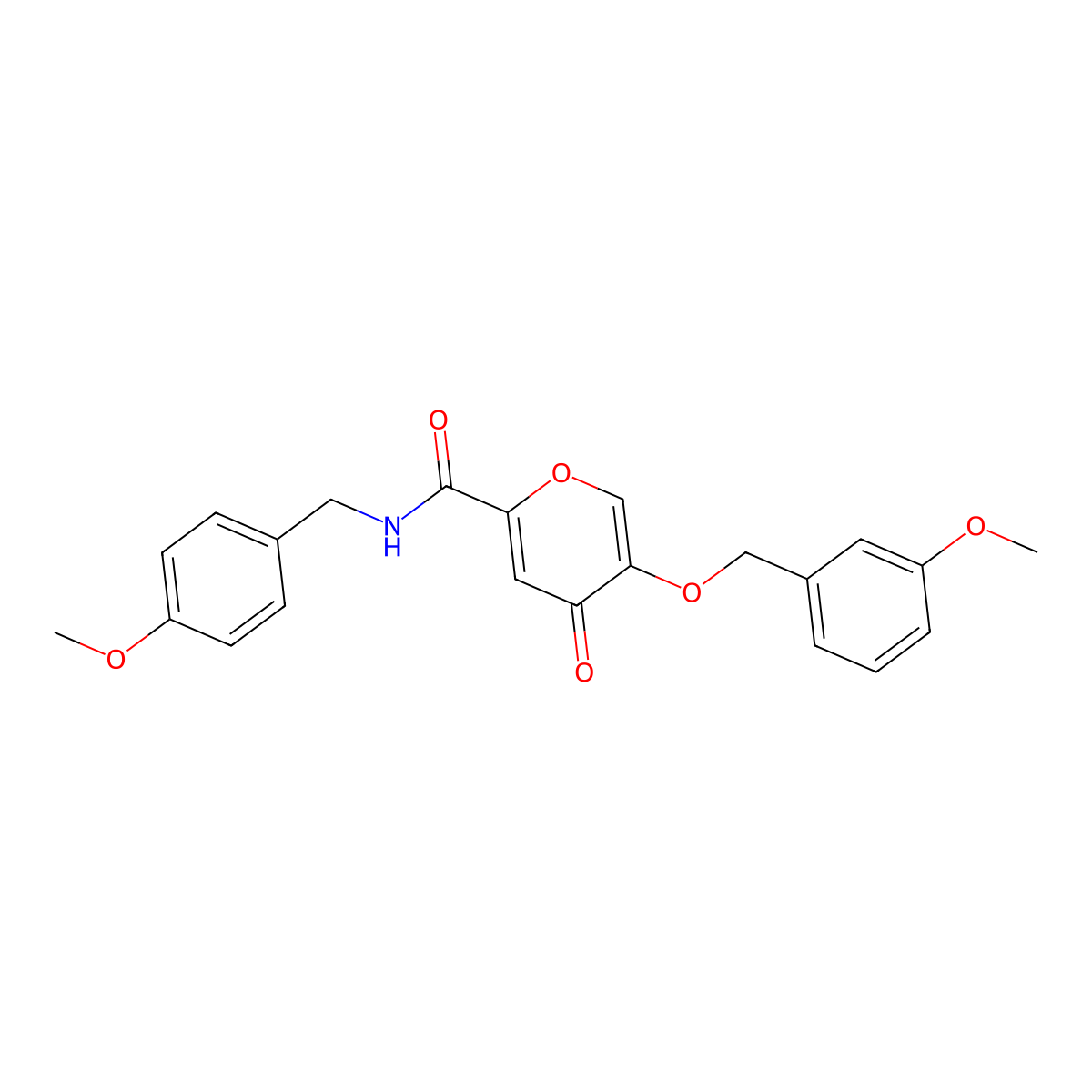N-(4-methoxybenzyl)-5-((3-methoxybenzyl)oxy)-4-oxo-4H-pyran-2-carboxamide molecular structure, CAS 1021093-97-9