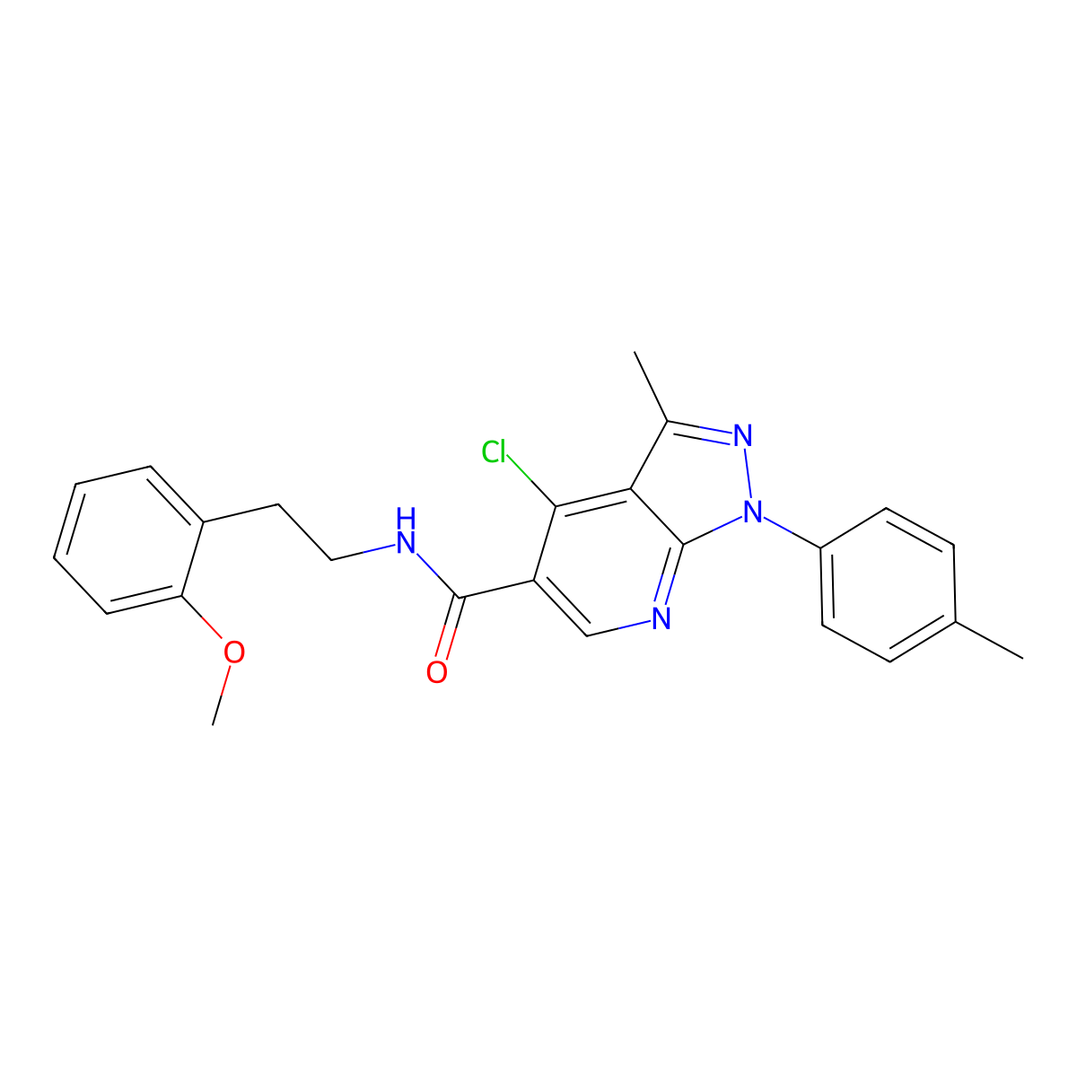 4-chloro-N-(2-methoxyphenethyl)-3-methyl-1-(p-tolyl)-1H-pyrazolo[3,4-b]pyridine-5-carboxamide molecular structure, CAS 1021093-98-0