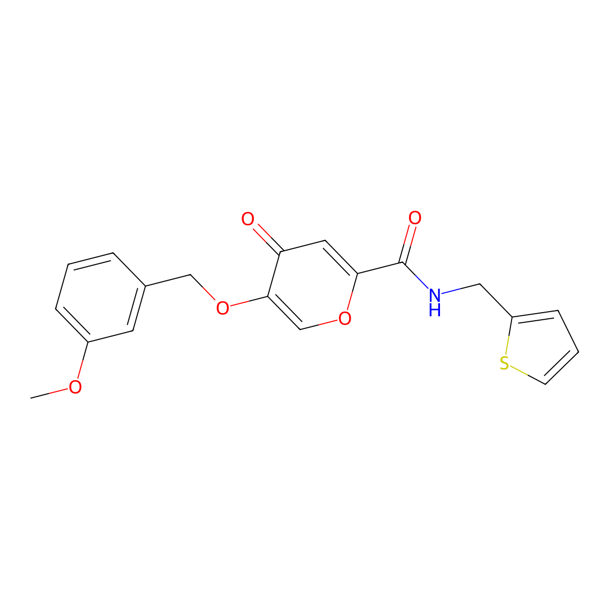 5-((3-methoxybenzyl)oxy)-4-oxo-N-(thiophen-2-ylmethyl)-4H-pyran-2-carboxamide molecular structure, CAS 1021094-01-8