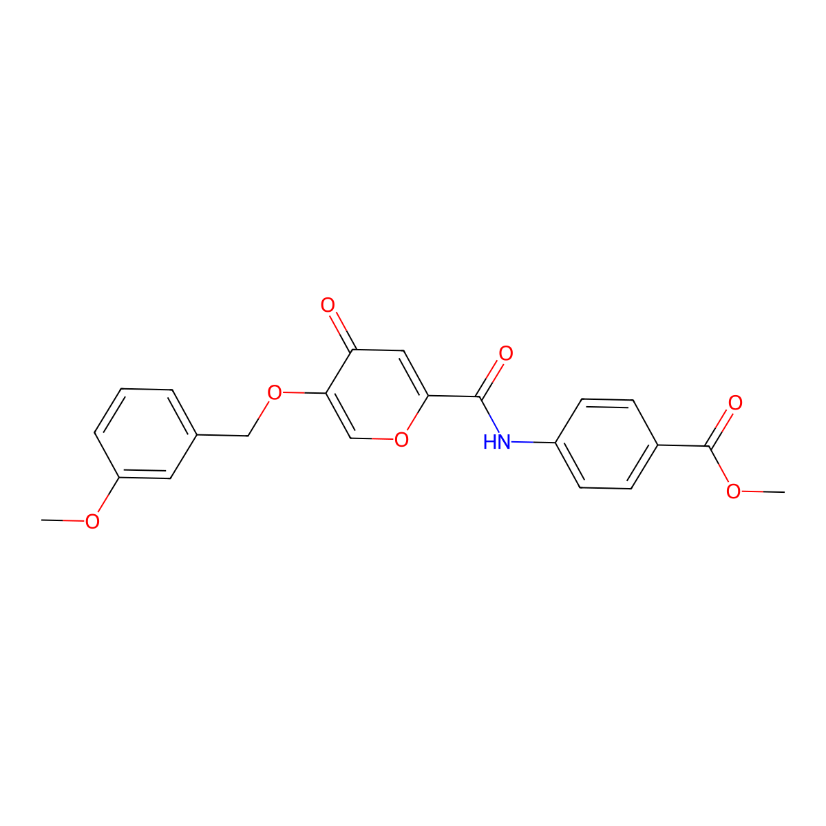 methyl 4-(5-((3-methoxybenzyl)oxy)-4-oxo-4H-pyran-2-carboxamido)benzoate molecular structure, CAS 1021094-03-0