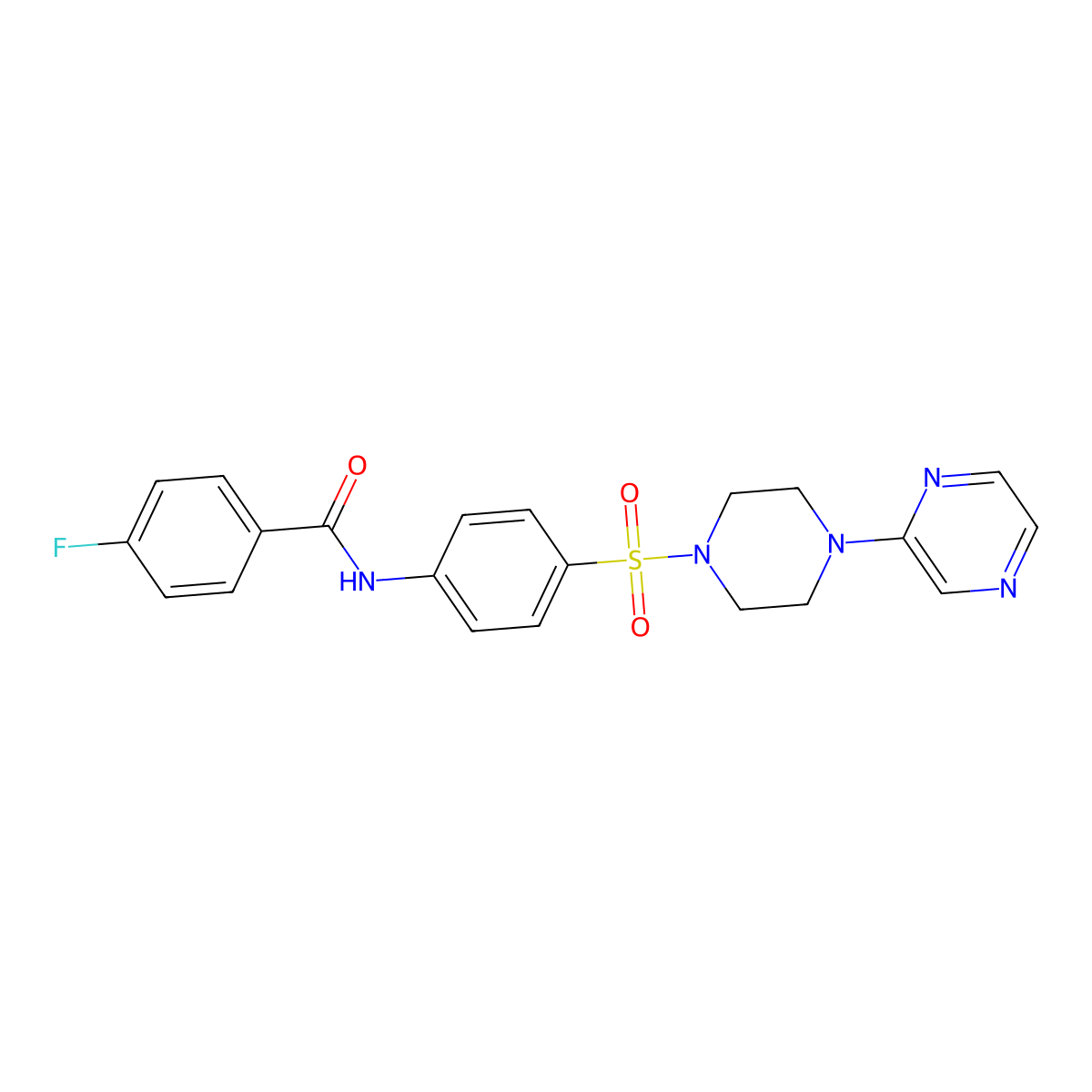 4-fluoro-N-(4-((4-(pyrazin-2-yl)piperazin-1-yl)sulfonyl)phenyl)benzamide molecular structure, CAS 1021094-09-6
