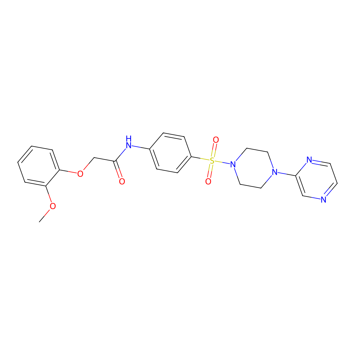 2-(2-methoxyphenoxy)-N-(4-((4-(pyrazin-2-yl)piperazin-1-yl)sulfonyl)phenyl)acetamide molecular structure, CAS 1021094-11-0