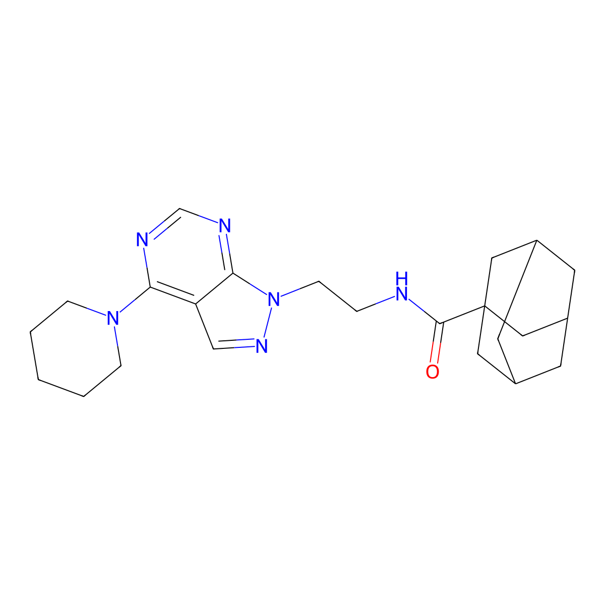 (1s,3s)-N-(2-(4-(piperidin-1-yl)-1H-pyrazolo[3,4-d]pyrimidin-1-yl)ethyl)adamantane-1-carboxamide molecular structure, CAS 1021094-14-3