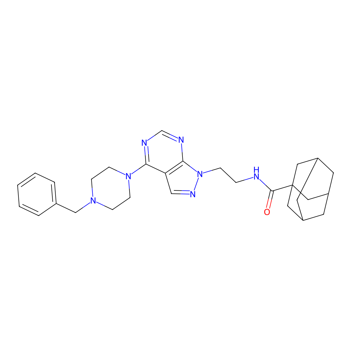 N-{2-[4-(4-benzylpiperazin-1-yl)-1H-pyrazolo[3,4-d]pyrimidin-1-yl]ethyl}adamantane-1-carboxamide molecular structure, CAS 1021094-16-5