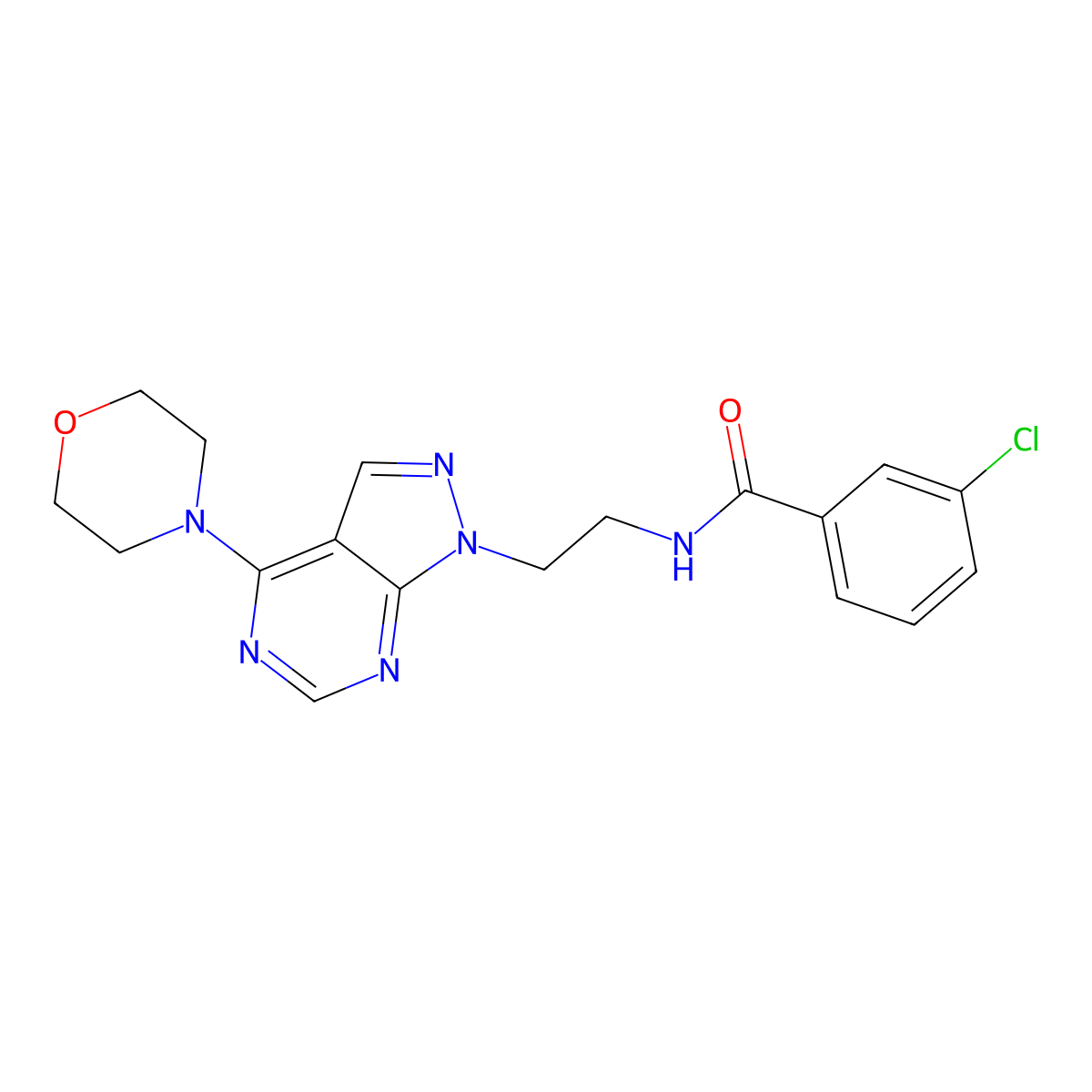 3-chloro-N-(2-(4-morpholino-1H-pyrazolo[3,4-d]pyrimidin-1-yl)ethyl)benzamide molecular structure, CAS 1021094-18-7