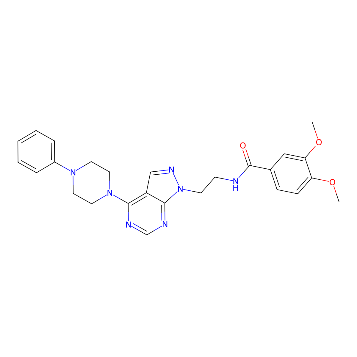 3,4-dimethoxy-N-(2-(4-(4-phenylpiperazin-1-yl)-1H-pyrazolo[3,4-d]pyrimidin-1-yl)ethyl)benzamide molecular structure, CAS 1021094-36-9