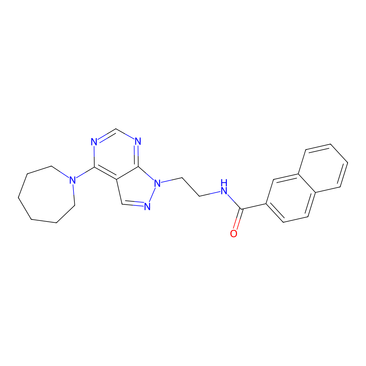 N-(2-(4-(azepan-1-yl)-1H-pyrazolo[3,4-d]pyrimidin-1-yl)ethyl)-2-naphthamide molecular structure, CAS 1021094-60-9