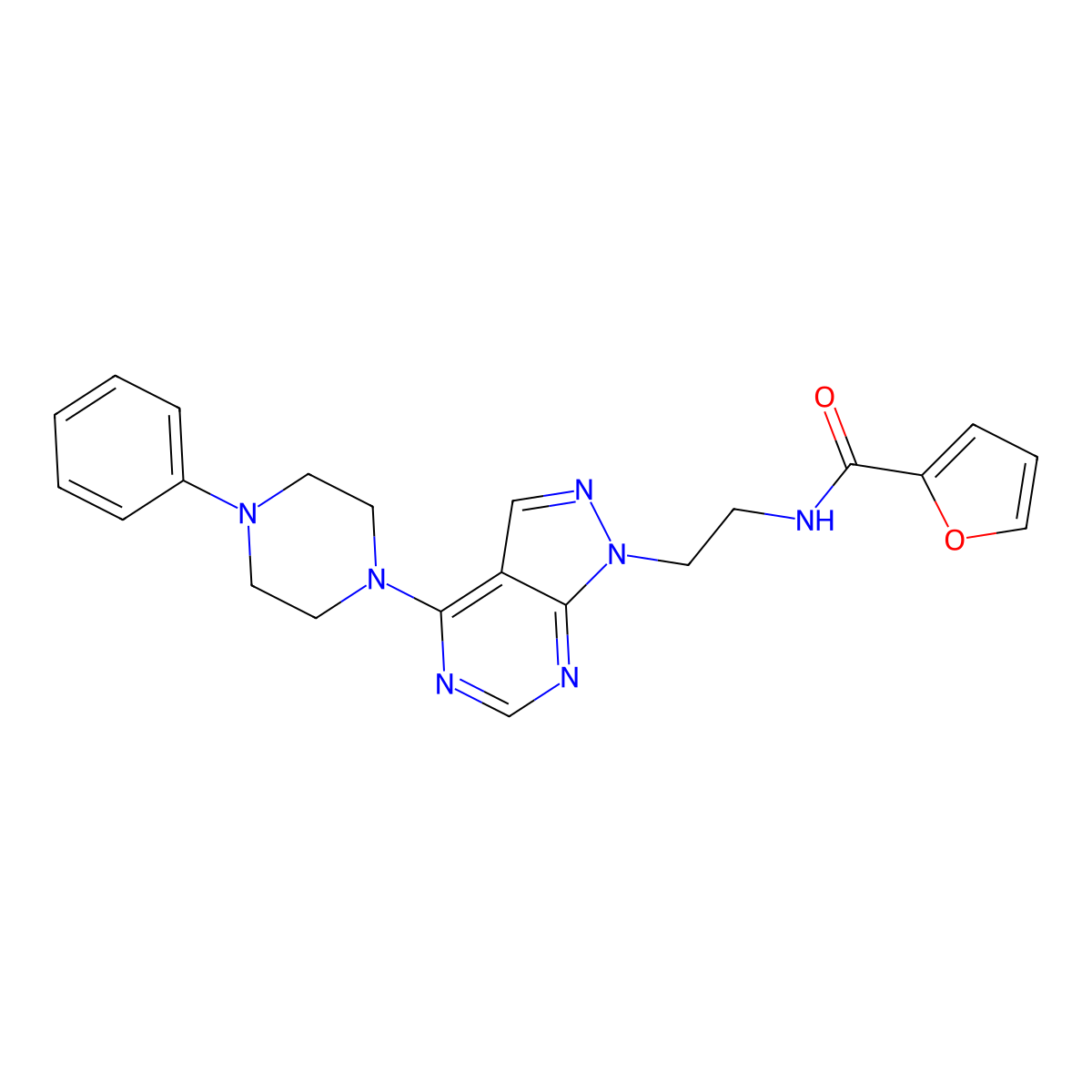 N-(2-(4-(4-phenylpiperazin-1-yl)-1H-pyrazolo[3,4-d]pyrimidin-1-yl)ethyl)furan-2-carboxamide molecular structure, CAS 1021094-64-3