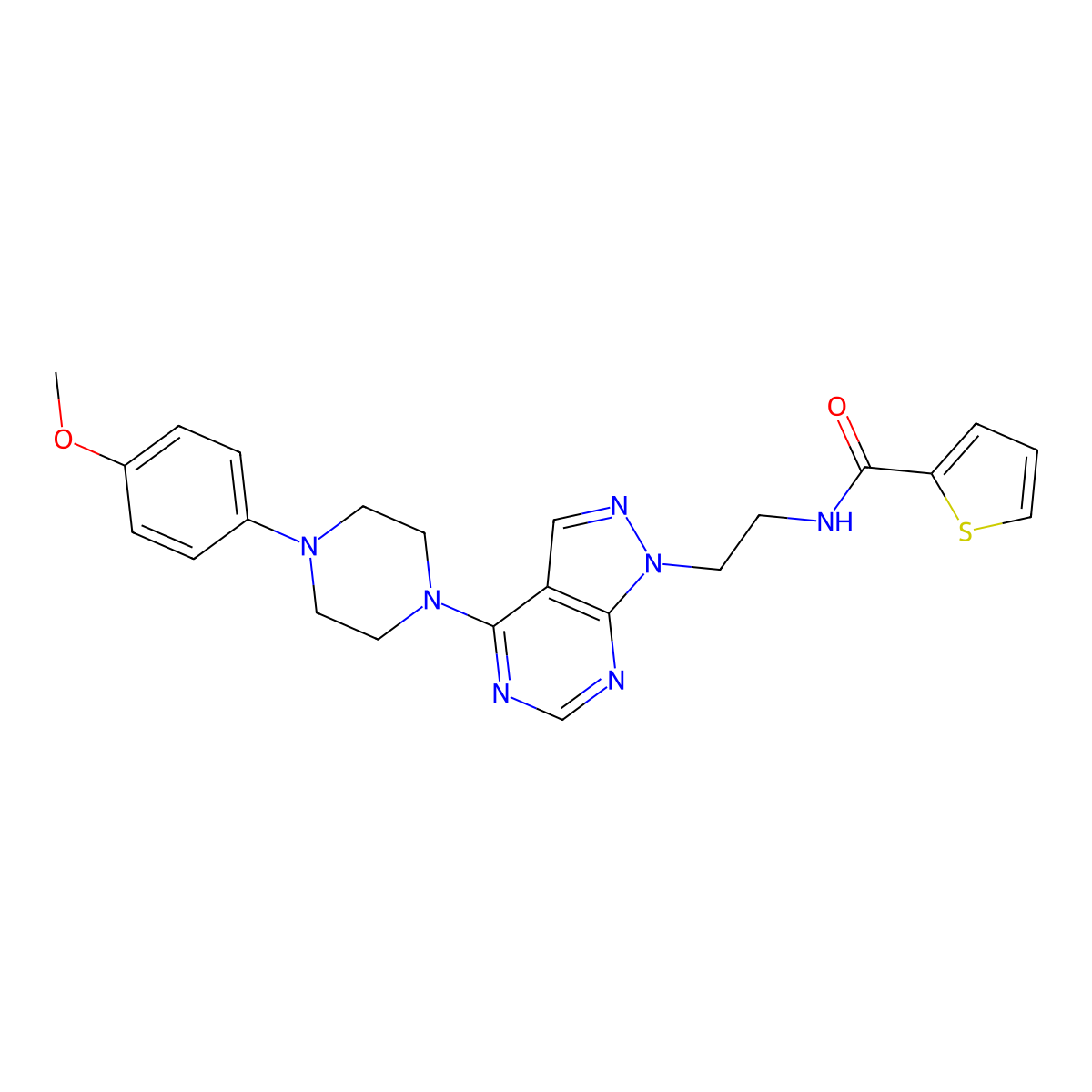 N-(2-(4-(4-(4-methoxyphenyl)piperazin-1-yl)-1H-pyrazolo[3,4-d]pyrimidin-1-yl)ethyl)thiophene-2-carboxamide molecular structure, CAS 1021094-70-1