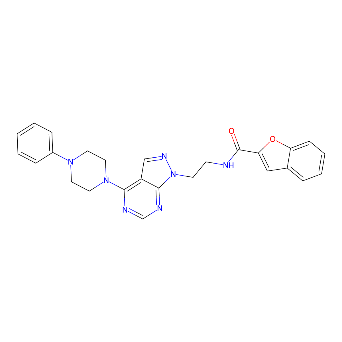 N-(2-(4-(4-phenylpiperazin-1-yl)-1H-pyrazolo[3,4-d]pyrimidin-1-yl)ethyl)benzofuran-2-carboxamide molecular structure, CAS 1021094-80-3