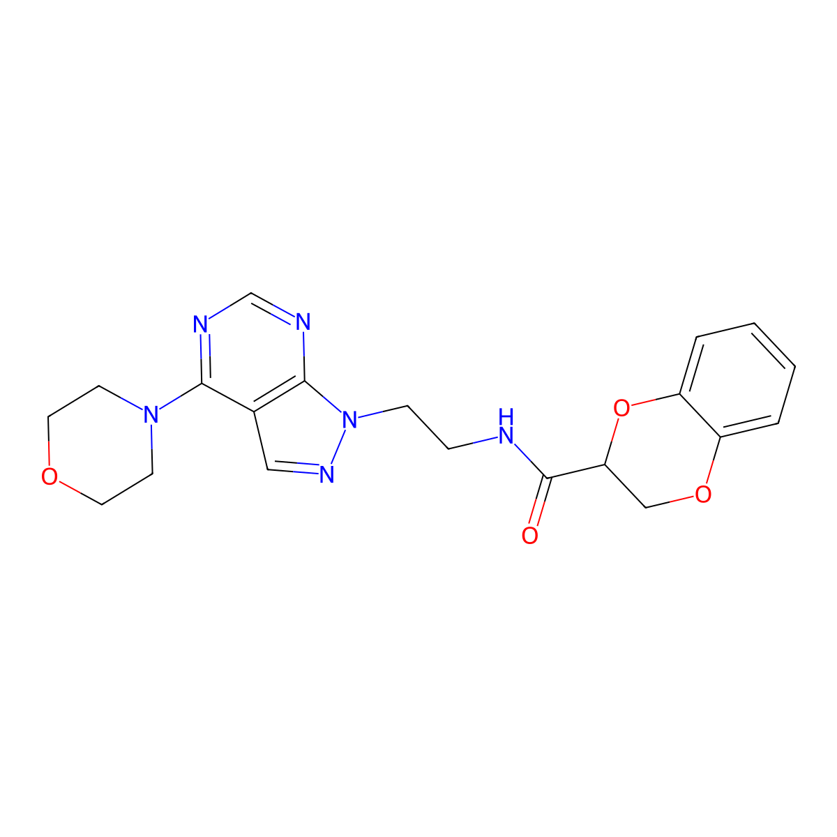 N-(2-(4-morpholino-1H-pyrazolo[3,4-d]pyrimidin-1-yl)ethyl)-2,3-dihydrobenzo[b][1,4]dioxine-2-carboxamide molecular structure, CAS 1021094-82-5