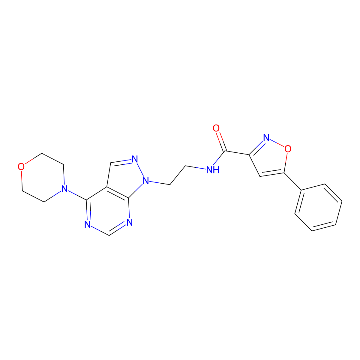 N-(2-(4-morpholino-1H-pyrazolo[3,4-d]pyrimidin-1-yl)ethyl)-5-phenylisoxazole-3-carboxamide molecular structure, CAS 1021094-84-7