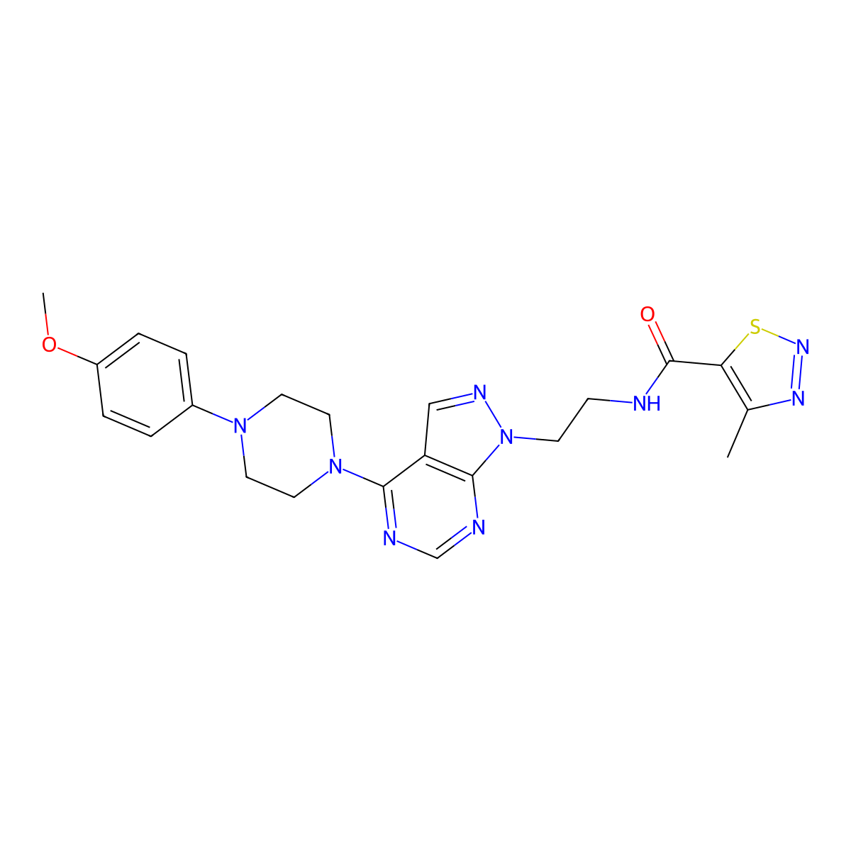N-(2-(4-(4-(4-methoxyphenyl)piperazin-1-yl)-1H-pyrazolo[3,4-d]pyrimidin-1-yl)ethyl)-4-methyl-1,2,3-thiadiazole-5-carboxamide molecular structure, CAS 1021094-86-9