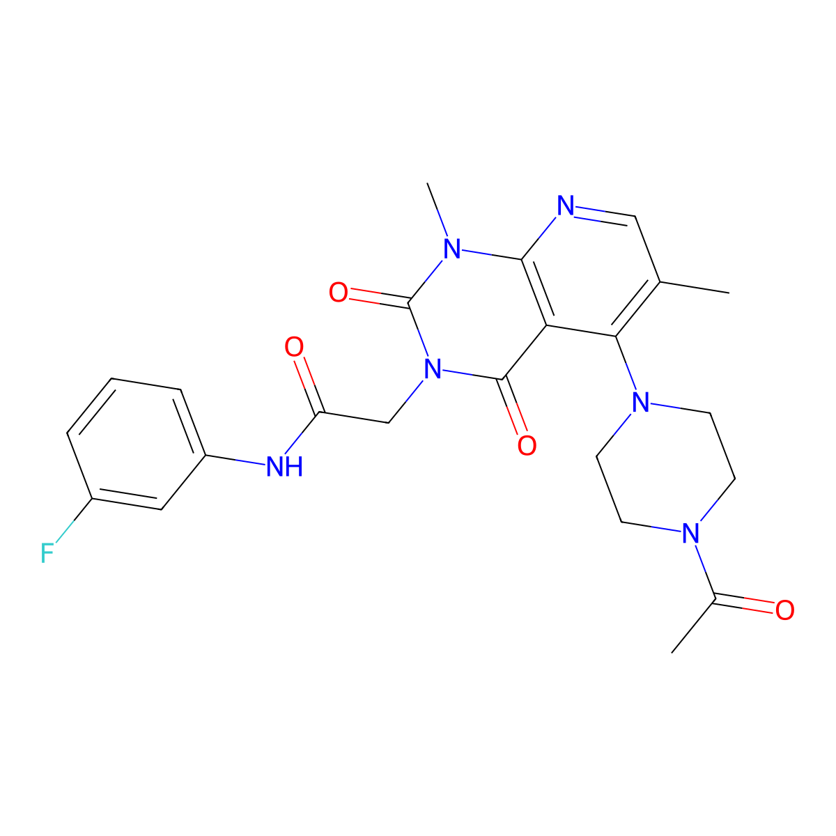 2-(5-(4-acetylpiperazin-1-yl)-1,6-dimethyl-2,4-dioxo-1,2-dihydropyrido[2,3-d]pyrimidin-3(4H)-yl)-N-(3-fluorophenyl)acetamide molecular structure, CAS 1021094-93-8