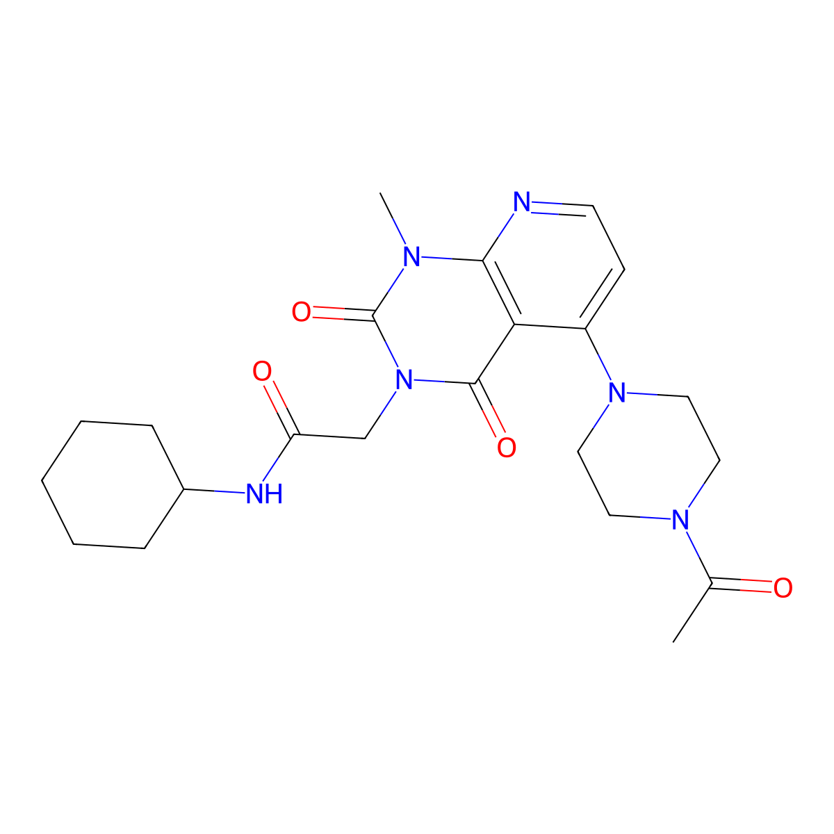 2-(5-(4-acetylpiperazin-1-yl)-1-methyl-2,4-dioxo-1,2-dihydropyrido[2,3-d]pyrimidin-3(4H)-yl)-N-cyclohexylacetamide molecular structure, CAS 1021095-02-2