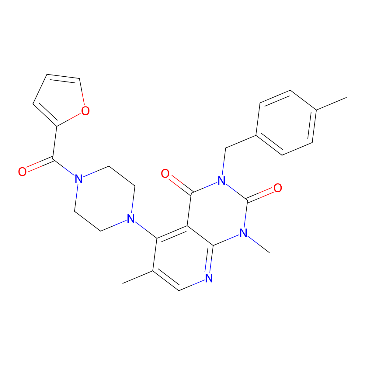 5-(4-(furan-2-carbonyl)piperazin-1-yl)-1,6-dimethyl-3-(4-methylbenzyl)pyrido[2,3-d]pyrimidine-2,4(1H,3H)-dione molecular structure, CAS 1021095-35-1