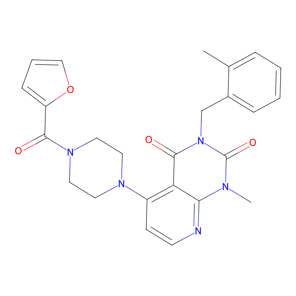 5-(4-(furan-2-carbonyl)piperazin-1-yl)-1-methyl-3-(2-methylbenzyl)pyrido[2,3-d]pyrimidine-2,4(1H,3H)-dione molecular structure, CAS 1021095-41-9
