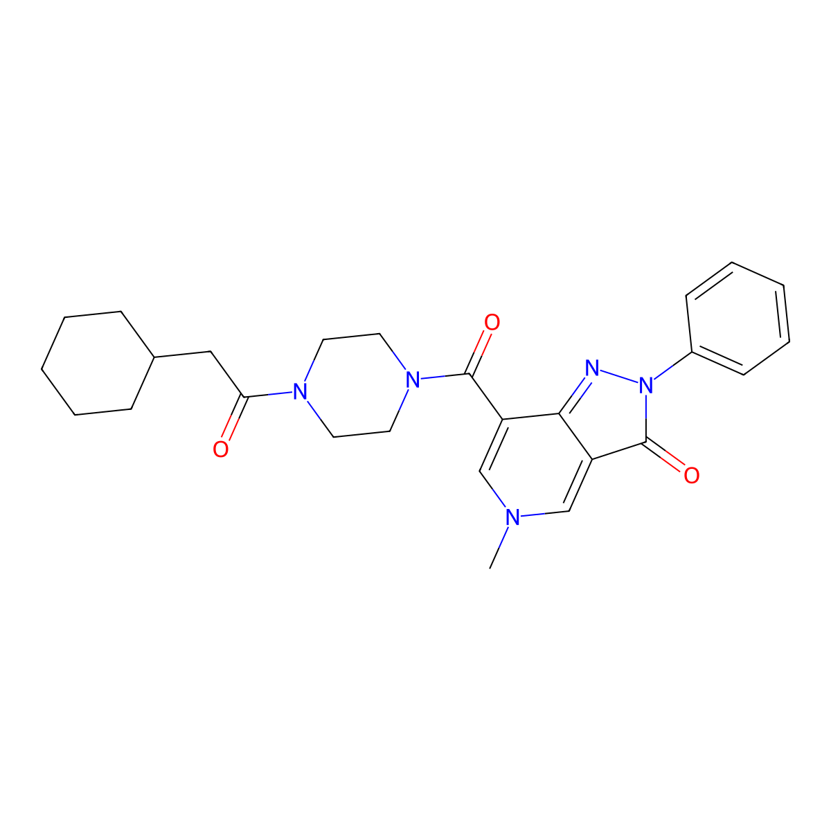 7-(4-(2-cyclohexylacetyl)piperazine-1-carbonyl)-5-methyl-2-phenyl-2H-pyrazolo[4,3-c]pyridin-3(5H)-one molecular structure, CAS 1021095-49-7