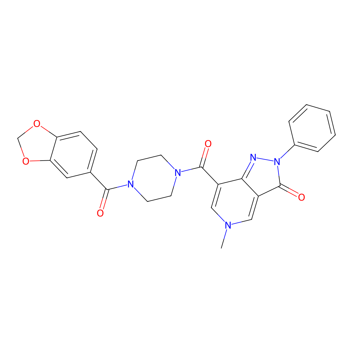 7-(4-(benzo[d][1,3]dioxole-5-carbonyl)piperazine-1-carbonyl)-5-methyl-2-phenyl-2H-pyrazolo[4,3-c]pyridin-3(5H)-one molecular structure, CAS 1021095-54-4