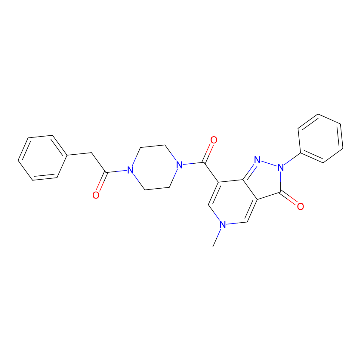 5-methyl-2-phenyl-7-(4-(2-phenylacetyl)piperazine-1-carbonyl)-2H-pyrazolo[4,3-c]pyridin-3(5H)-one molecular structure, CAS 1021095-64-6