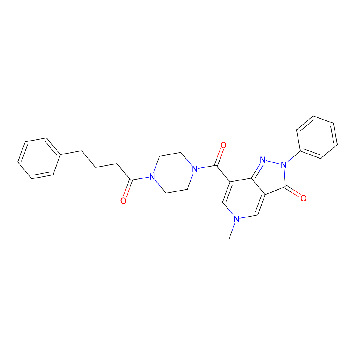 5-methyl-2-phenyl-7-(4-(4-phenylbutanoyl)piperazine-1-carbonyl)-2H-pyrazolo[4,3-c]pyridin-3(5H)-one molecular structure, CAS 1021095-70-4