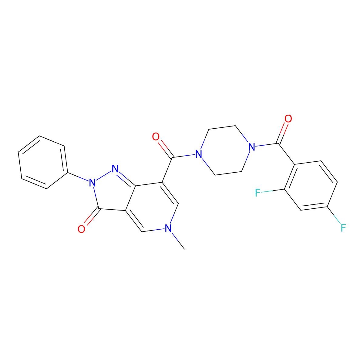 7-[4-(2,4-Difluorobenzoyl)piperazine-1-carbonyl]-5-methyl-2-phenyl-pyrazolo[4,3-c]pyridin-3-one molecular structure, CAS 1021095-72-6