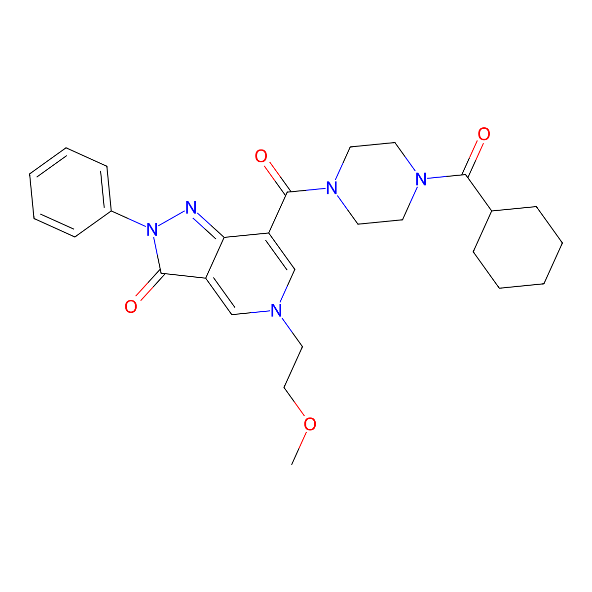 7-(4-(cyclohexanecarbonyl)piperazine-1-carbonyl)-5-(2-methoxyethyl)-2-phenyl-2H-pyrazolo[4,3-c]pyridin-3(5H)-one molecular structure, CAS 1021095-76-0