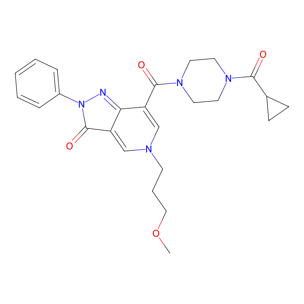 7-(4-(cyclopropanecarbonyl)piperazine-1-carbonyl)-5-(3-methoxypropyl)-2-phenyl-2H-pyrazolo[4,3-c]pyridin-3(5H)-one molecular structure, CAS 1021095-82-8