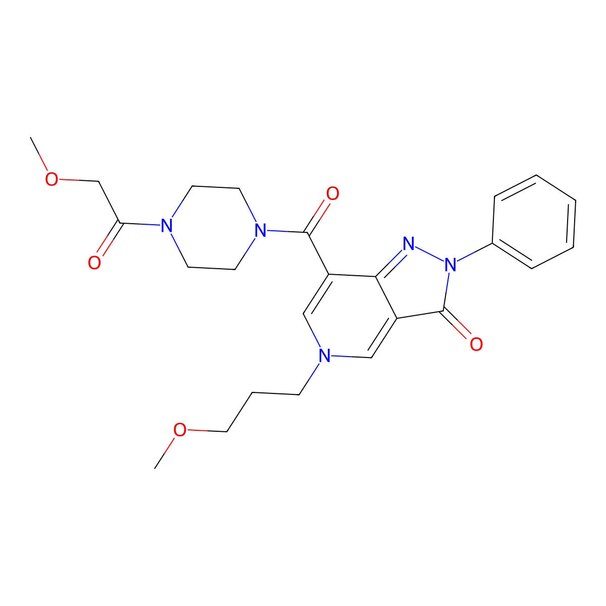 7-(4-(2-methoxyacetyl)piperazine-1-carbonyl)-5-(3-methoxypropyl)-2-phenyl-2H-pyrazolo[4,3-c]pyridin-3(5H)-one molecular structure, CAS 1021095-84-0