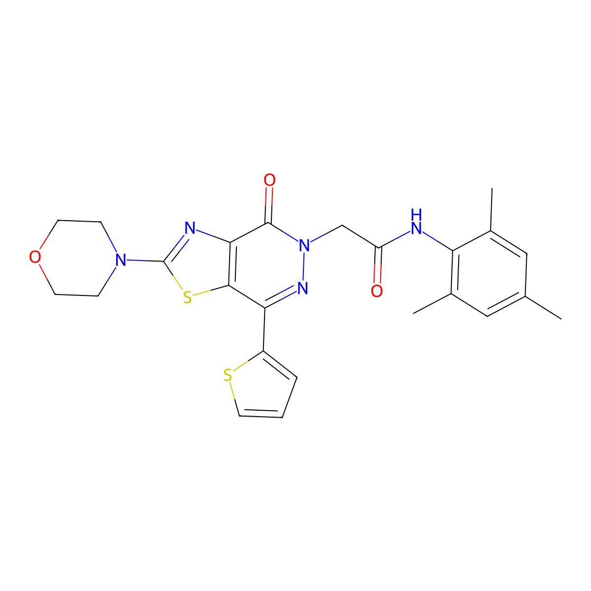 N-mesityl-2-(2-morpholino-4-oxo-7-(thiophen-2-yl)thiazolo[4,5-d]pyridazin-5(4H)-yl)acetamide molecular structure, CAS 1021096-00-3