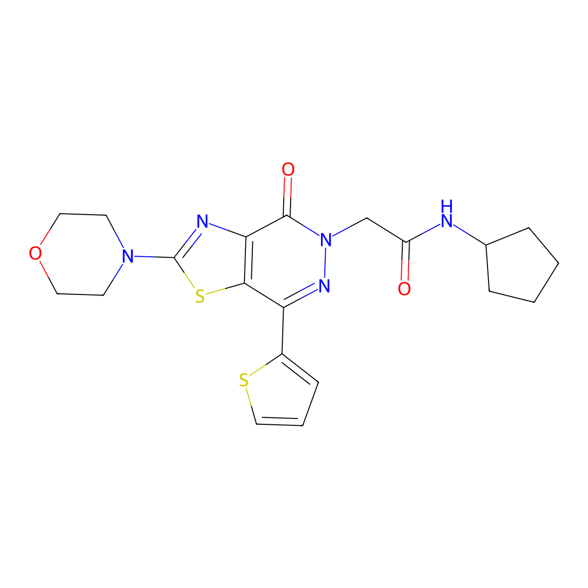 N-cyclopentyl-2-(2-morpholino-4-oxo-7-(thiophen-2-yl)thiazolo[4,5-d]pyridazin-5(4H)-yl)acetamide molecular structure, CAS 1021096-03-6