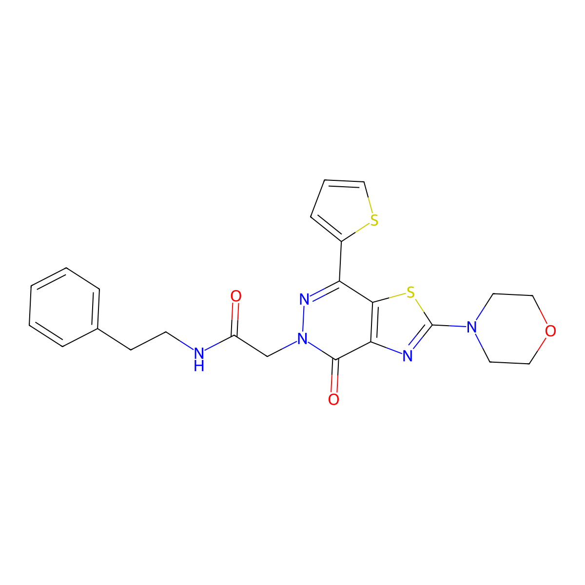 2-(2-morpholino-4-oxo-7-(thiophen-2-yl)thiazolo[4,5-d]pyridazin-5(4H)-yl)-N-phenethylacetamide molecular structure, CAS 1021096-06-9