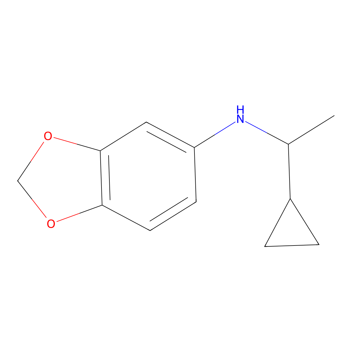 N-(1-cyclopropylethyl)-1,3-dioxaindan-5-amine molecular structure, CAS 1021097-18-6