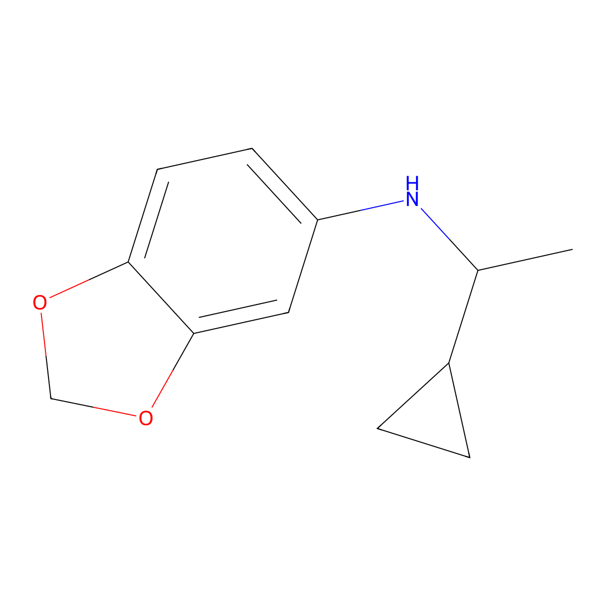 N-(1-cyclopropylethyl)-1,3-dioxaindan-5-amine molecular structure, CAS 1021097-18-6