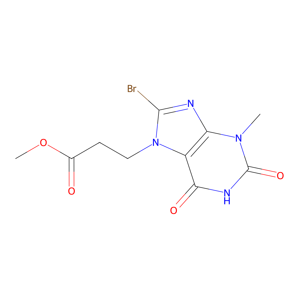 methyl 3-(8-bromo-3-methyl-2,6-dioxo-2,3-dihydro-1H-purin-7(6H)-yl)propanoate molecular structure, CAS 1021097-81-3
