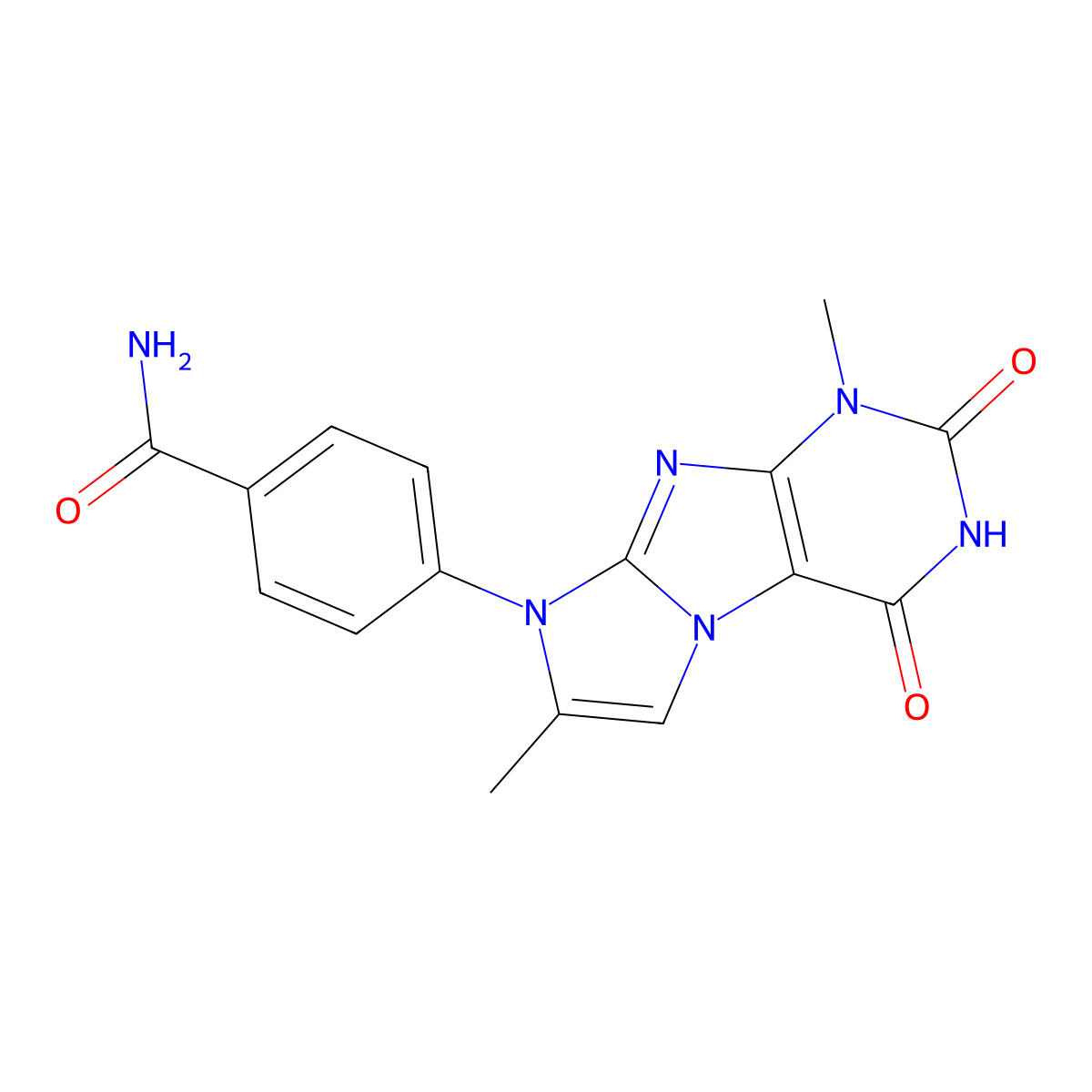 4-(1,7-Dimethyl-2,4-dioxo-1,3,5-trihydro-4-imidazolino[1,2-h]purin-8-yl)benzam ide molecular structure, CAS 1021097-86-8