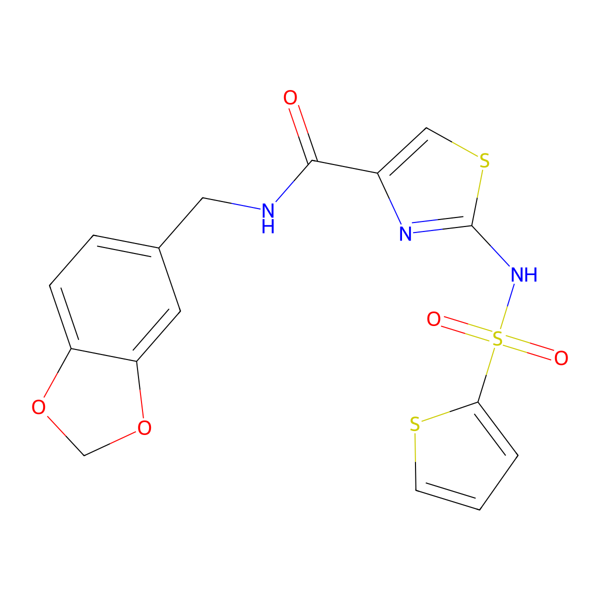 N-(benzo[d][1,3]dioxol-5-ylmethyl)-2-(thiophene-2-sulfonamido)thiazole-4-carboxamide molecular structure, CAS 1021097-90-4