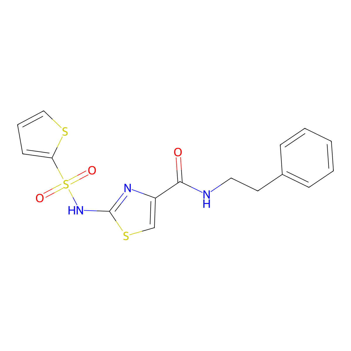N-phenethyl-2-(thiophene-2-sulfonamido)thiazole-4-carboxamide molecular structure, CAS 1021097-94-8