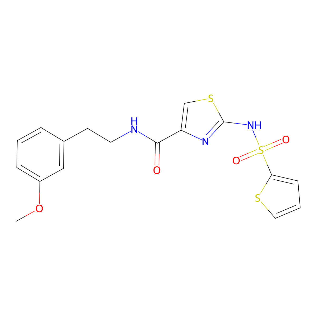 N-(3-methoxyphenethyl)-2-(thiophene-2-sulfonamido)thiazole-4-carboxamide molecular structure, CAS 1021097-99-3