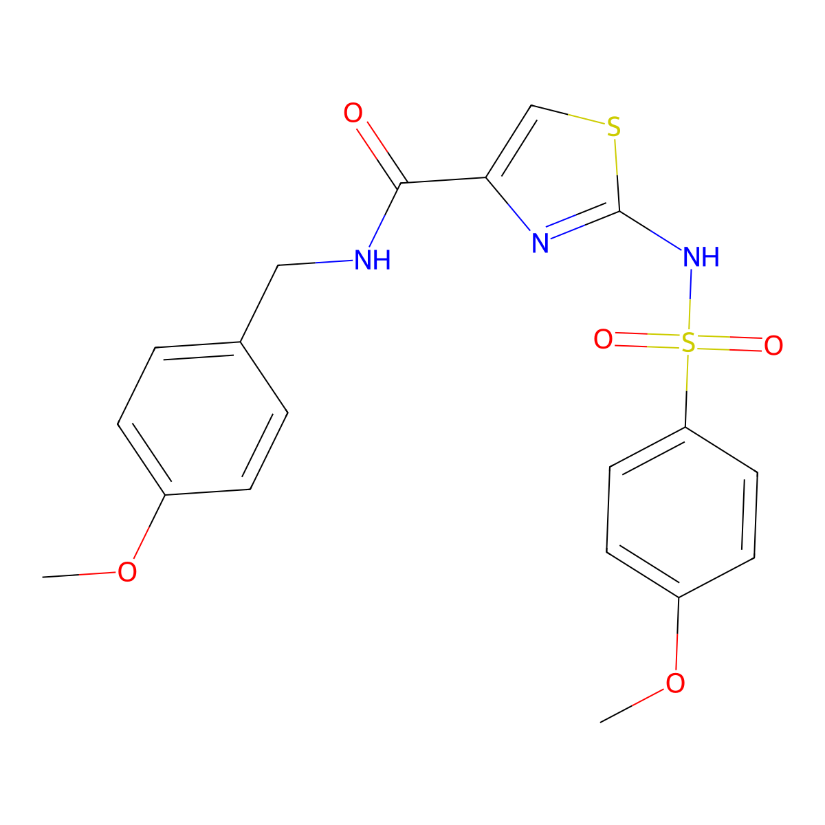 N-(4-methoxybenzyl)-2-(4-methoxyphenylsulfonamido)thiazole-4-carboxamide molecular structure, CAS 1021098-08-7
