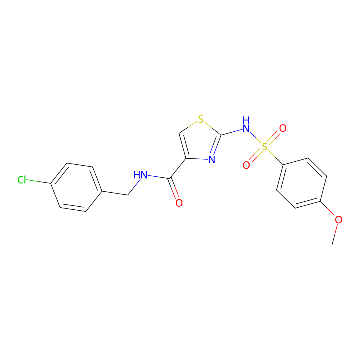 N-(4-chlorobenzyl)-2-(4-methoxyphenylsulfonamido)thiazole-4-carboxamide molecular structure, CAS 1021098-13-4