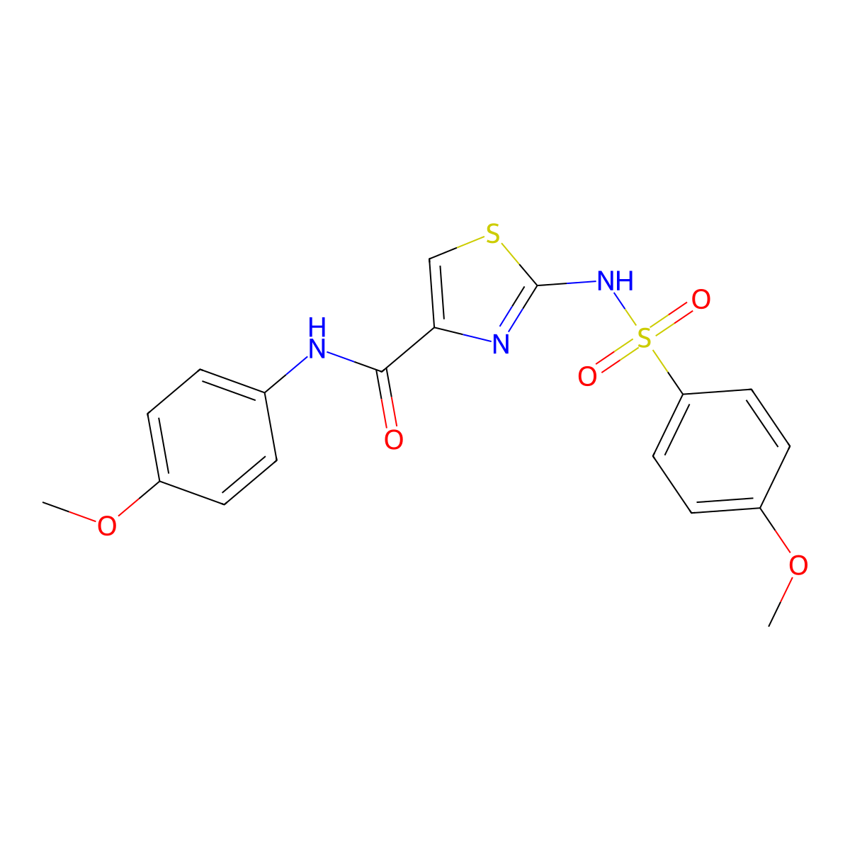 N-(4-methoxyphenyl)-2-(4-methoxyphenylsulfonamido)thiazole-4-carboxamide molecular structure, CAS 1021098-27-0