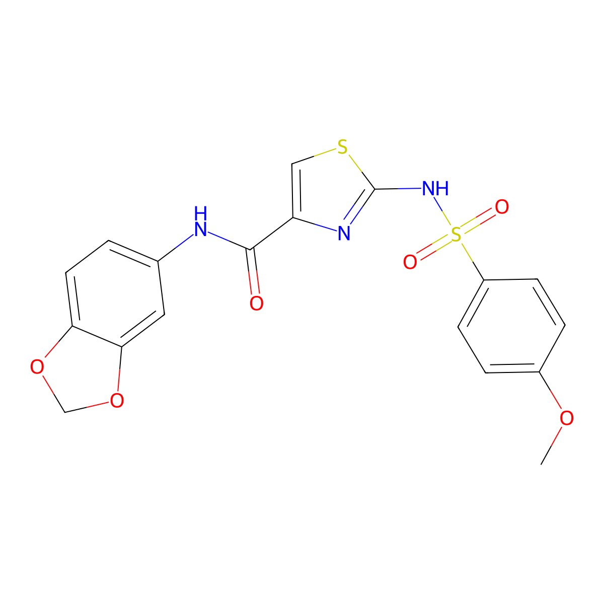 N-(benzo[d][1,3]dioxol-5-yl)-2-(4-methoxyphenylsulfonamido)thiazole-4-carboxamide molecular structure, CAS 1021098-31-6