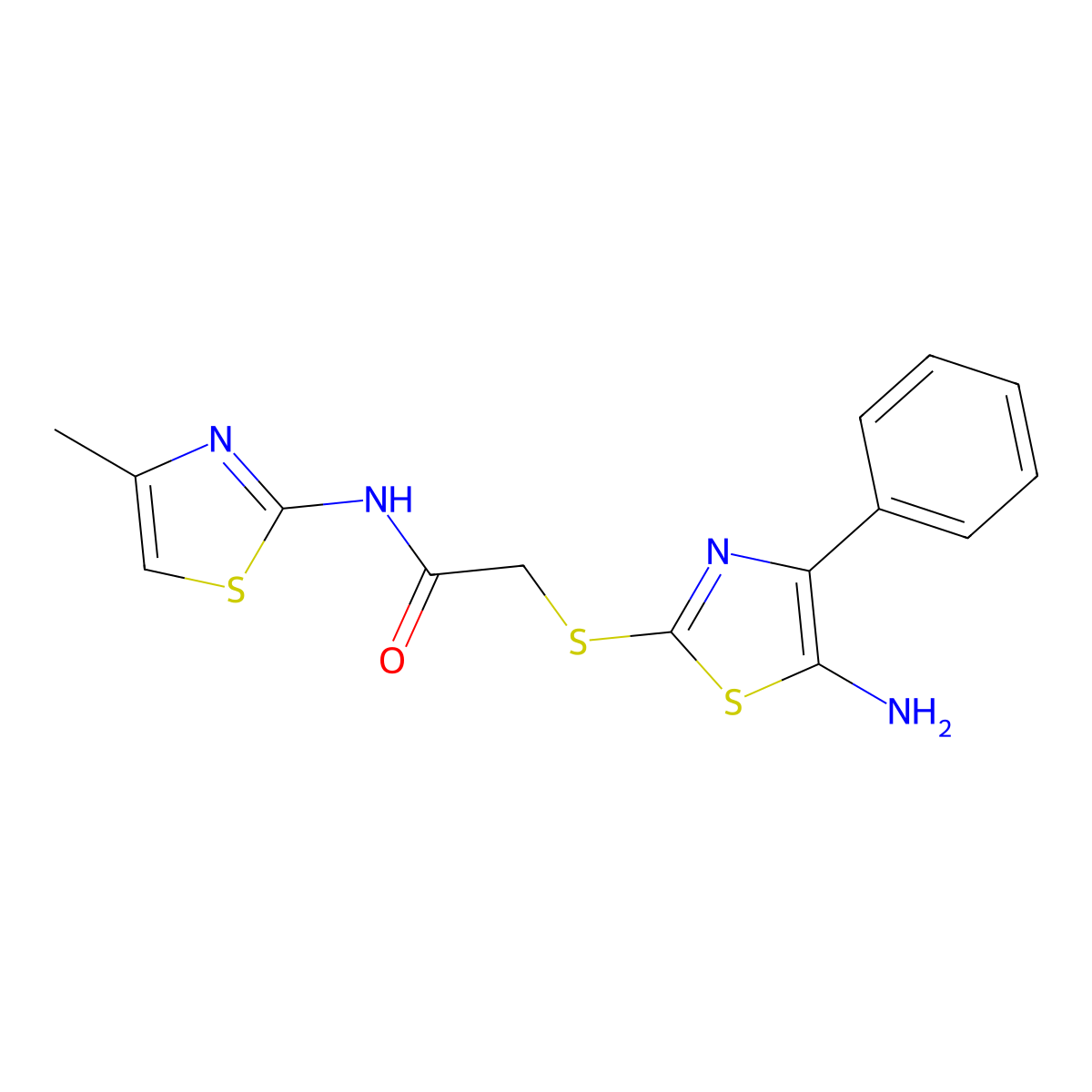 2-((5-amino-4-phenylthiazol-2-yl)thio)-N-(4-methylthiazol-2-yl)acetamide molecular structure, CAS 1021098-38-3