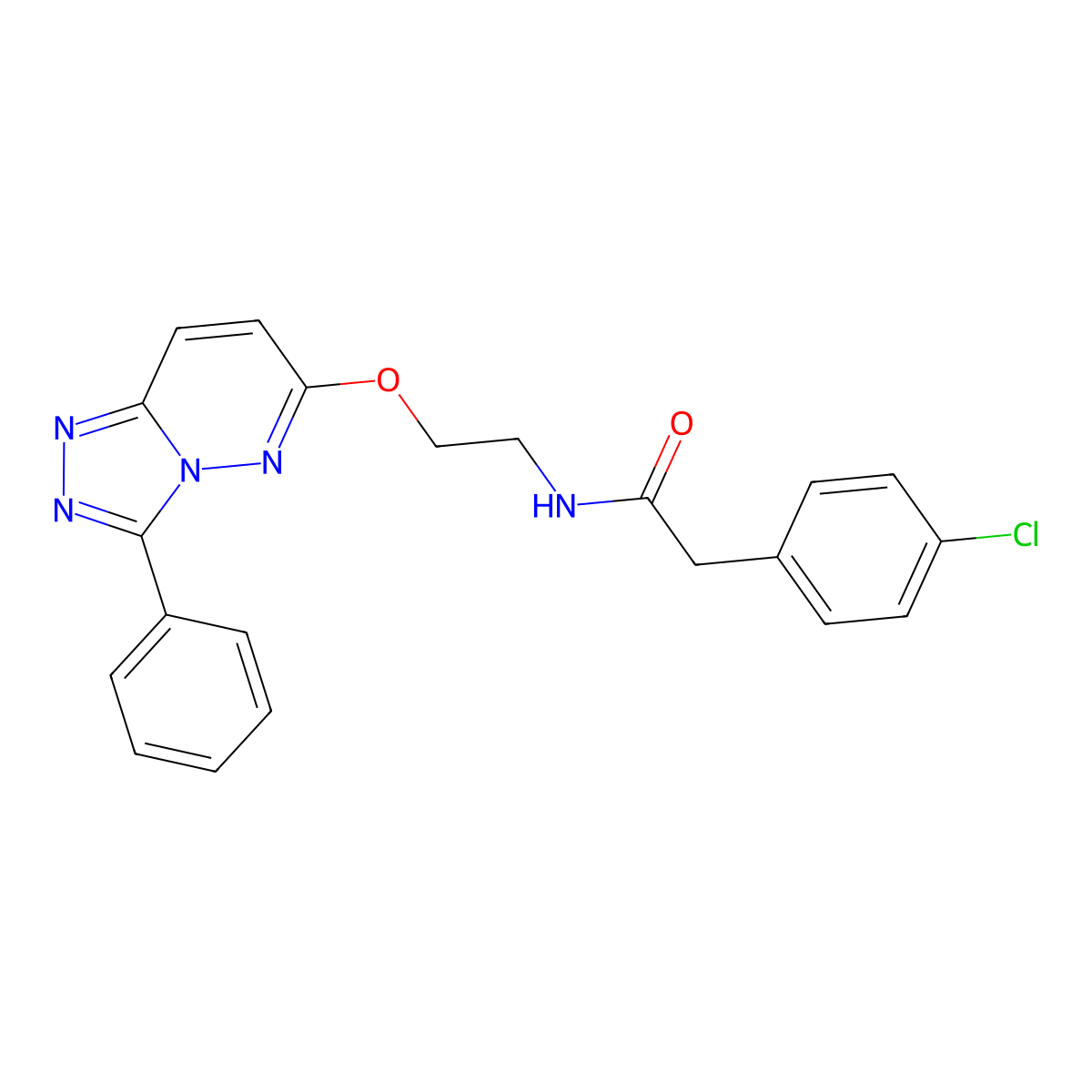2-(4-chlorophenyl)-N-(2-((3-phenyl-[1,2,4]triazolo[4,3-b]pyridazin-6-yl)oxy)ethyl)acetamide molecular structure, CAS 1021098-41-8