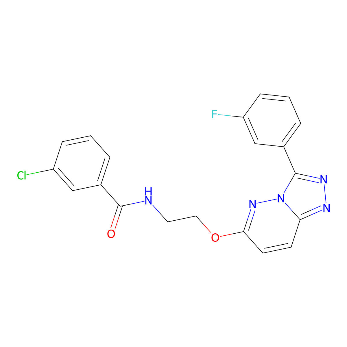 3-chloro-N-(2-((3-(3-fluorophenyl)-[1,2,4]triazolo[4,3-b]pyridazin-6-yl)oxy)ethyl)benzamide molecular structure, CAS 1021098-60-1