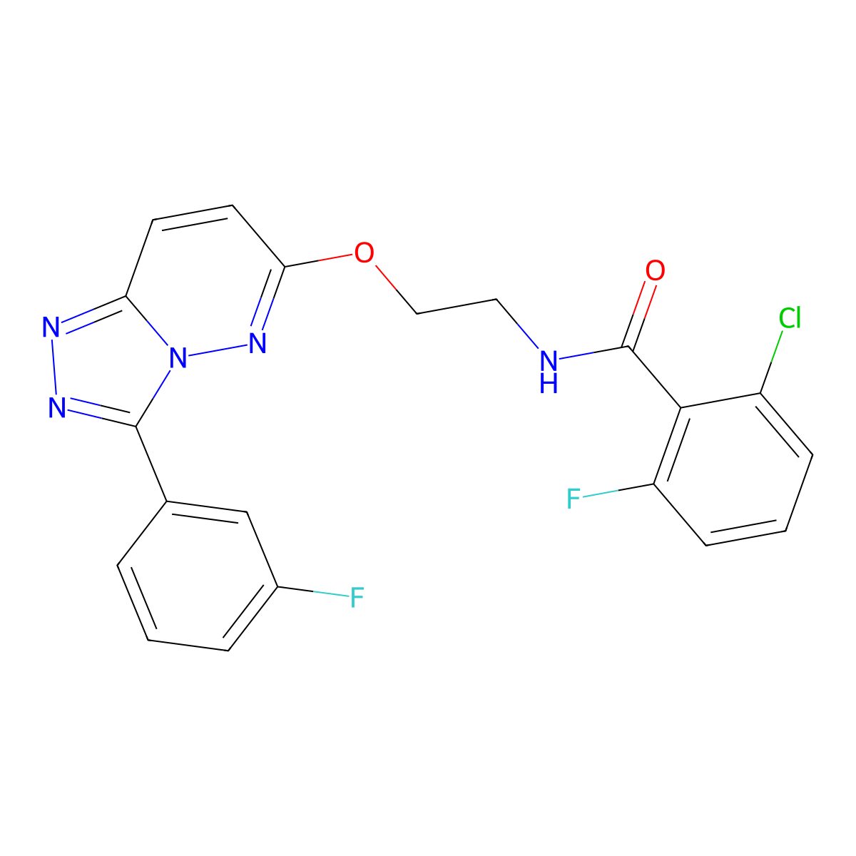 2-chloro-6-fluoro-N-(2-((3-(3-fluorophenyl)-[1,2,4]triazolo[4,3-b]pyridazin-6-yl)oxy)ethyl)benzamide molecular structure, CAS 1021098-64-5