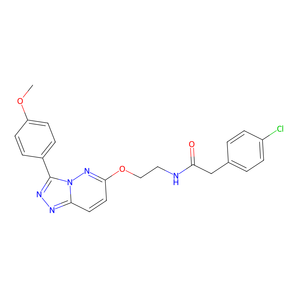 2-(4-chlorophenyl)-N-(2-((3-(4-methoxyphenyl)-[1,2,4]triazolo[4,3-b]pyridazin-6-yl)oxy)ethyl)acetamide molecular structure, CAS 1021098-80-5