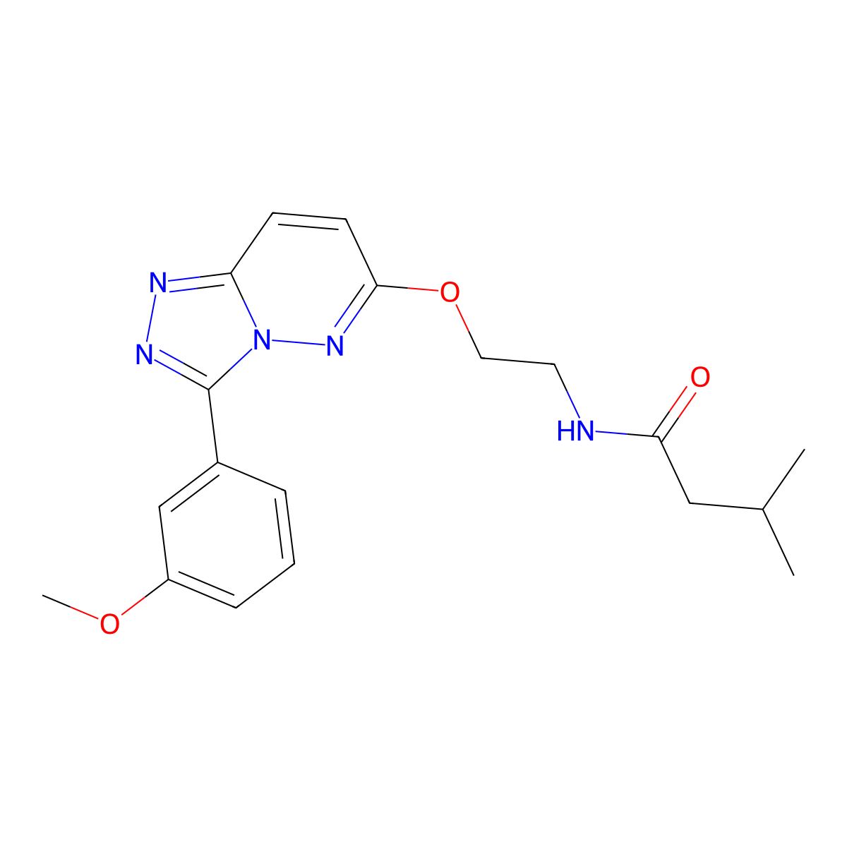 N-(2-((3-(3-methoxyphenyl)-[1,2,4]triazolo[4,3-b]pyridazin-6-yl)oxy)ethyl)-3-methylbutanamide molecular structure, CAS 1021098-94-1