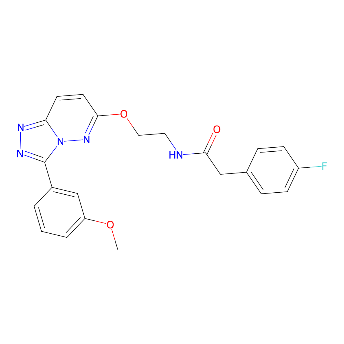 2-(4-fluorophenyl)-N-(2-((3-(3-methoxyphenyl)-[1,2,4]triazolo[4,3-b]pyridazin-6-yl)oxy)ethyl)acetamide molecular structure, CAS 1021099-00-2